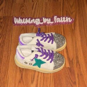 Kids Glitter Sneakers - Silver and Green